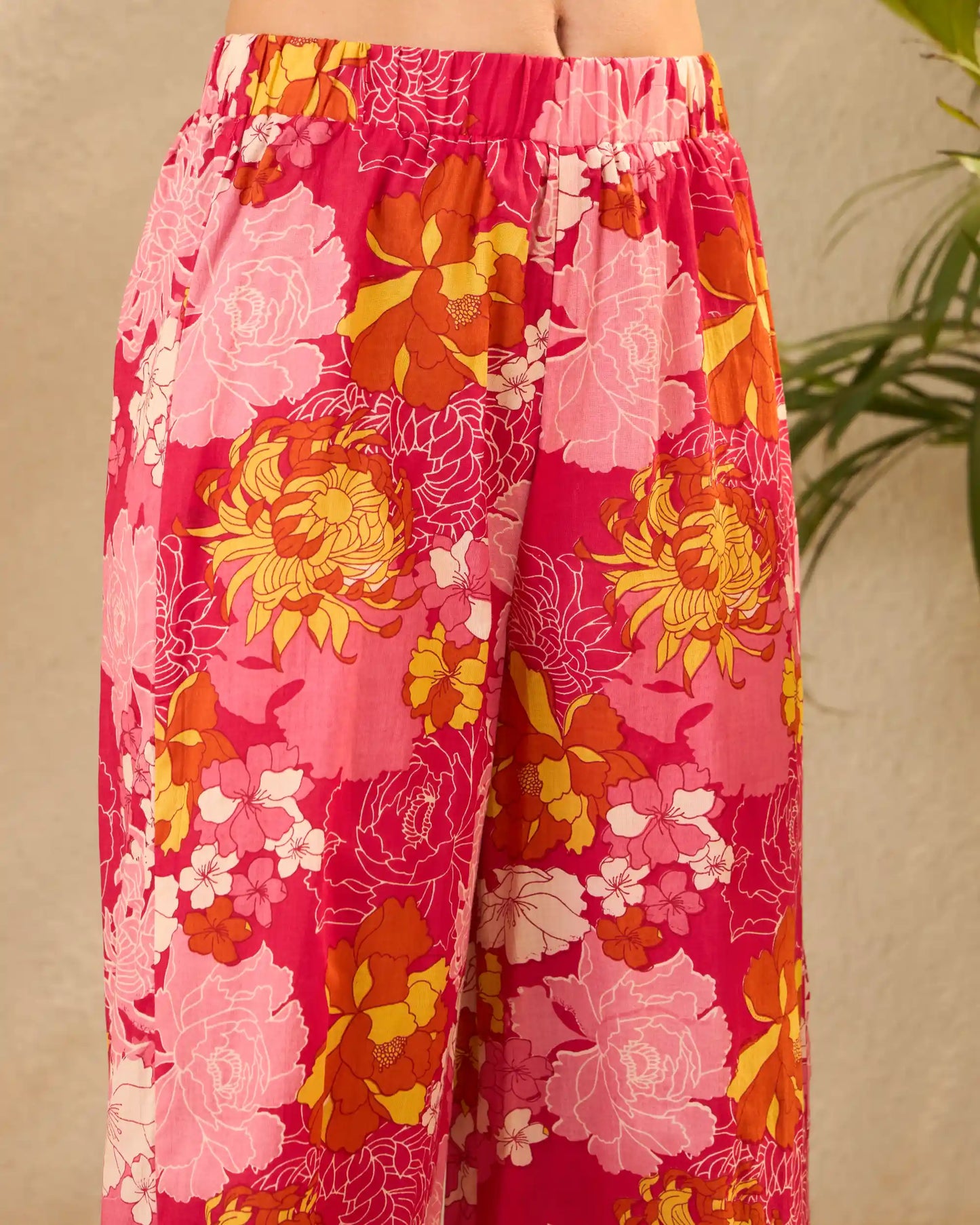 IMANA Pink Floral Printed Pure Cotton Shirt & Trousers Co-Ord Set
