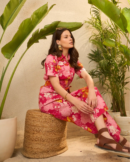 IMANA Pink Floral Printed Pure Cotton Shirt & Trousers Co-Ord Set